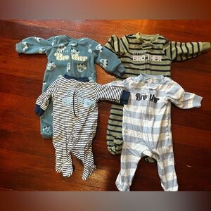 Carter’s “Little Brother” footie bundle - lot of 4 - 2 different sizes